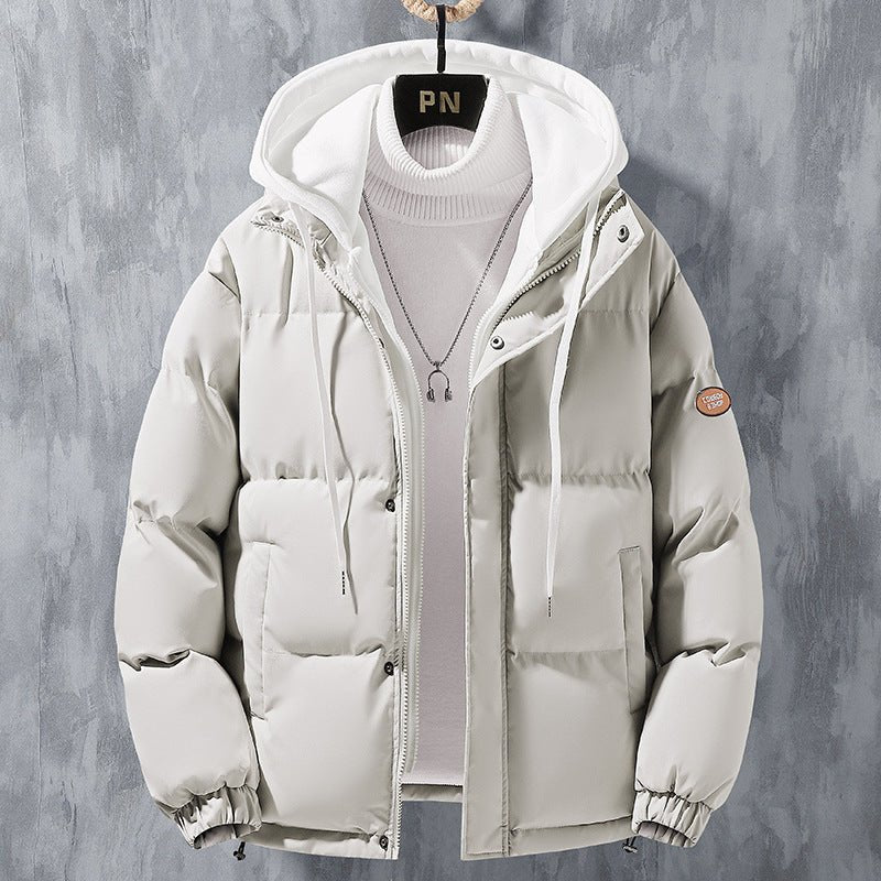 Fashion Hooded Jacket Men Winter Windproof Thickened Fake Two - piece Coat Solid Leisure Sports Cotton Jacket - MISSCLAUS