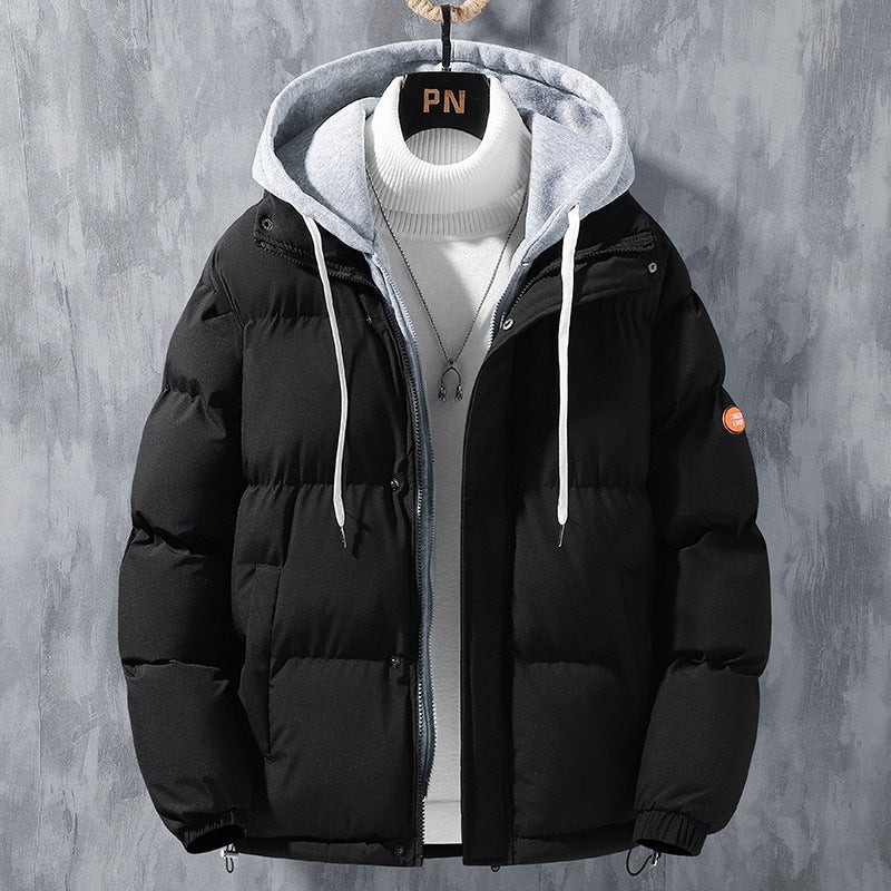 Fashion Hooded Jacket Men Winter Windproof Thickened Fake Two - piece Coat Solid Leisure Sports Cotton Jacket - MISSCLAUS