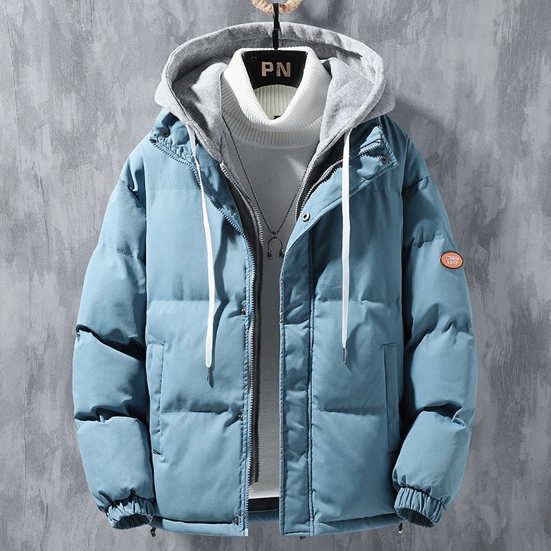 Fashion Hooded Jacket Men Winter Windproof Thickened Fake Two - piece Coat Solid Leisure Sports Cotton Jacket - MISSCLAUS