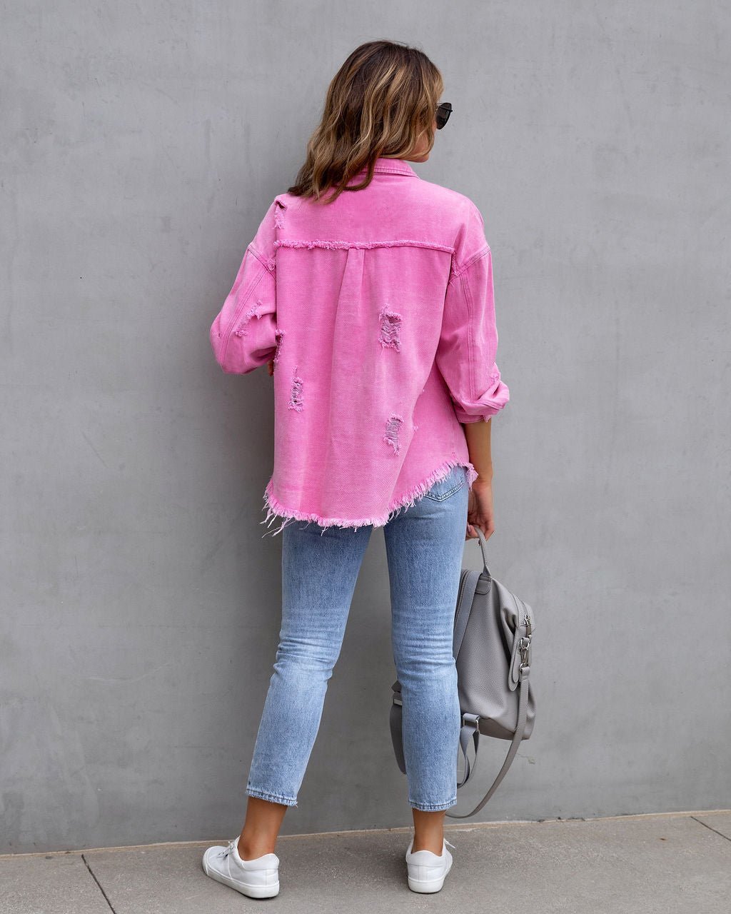 Fashion Ripped Shirt Jacket Female Autumn And Spring Casual Tops Womens Clothing - MISSCLAUS