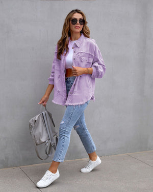 Fashion Ripped Shirt Jacket Female Autumn And Spring Casual Tops Womens Clothing - MISSCLAUS