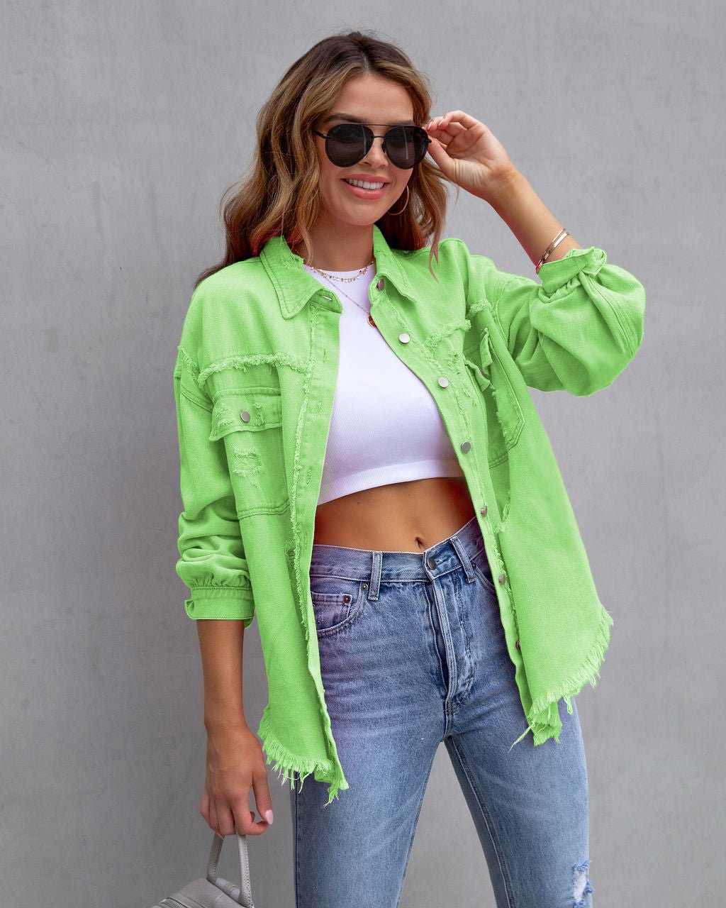 Fashion Ripped Shirt Jacket Female Autumn And Spring Casual Tops Womens Clothing - MISSCLAUS