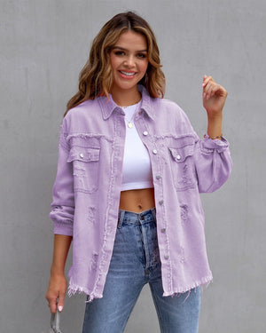 Fashion Ripped Shirt Jacket Female Autumn And Spring Casual Tops Womens Clothing - MISSCLAUS