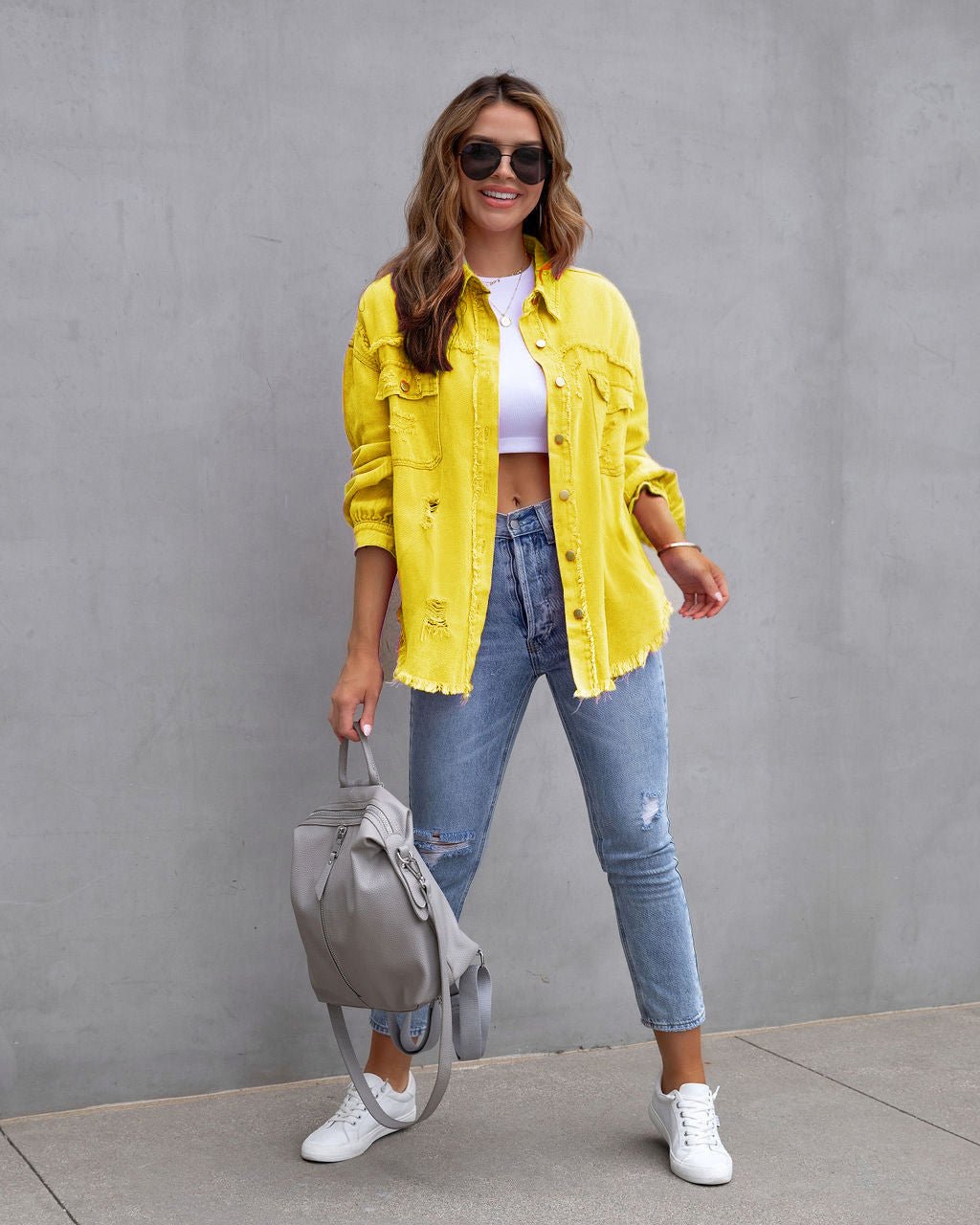 Fashion Ripped Shirt Jacket Female Autumn And Spring Casual Tops Womens Clothing - MISSCLAUS