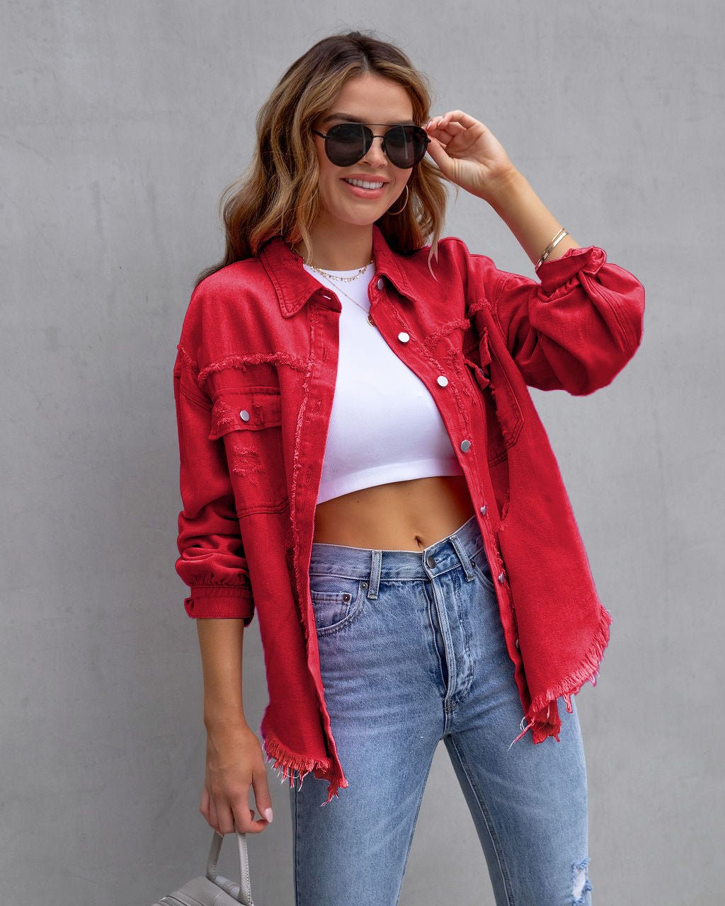 Fashion Ripped Shirt Jacket Female Autumn And Spring Casual Tops Womens Clothing - MISSCLAUS