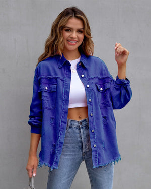 Fashion Ripped Shirt Jacket Female Autumn And Spring Casual Tops Womens Clothing - MISSCLAUS