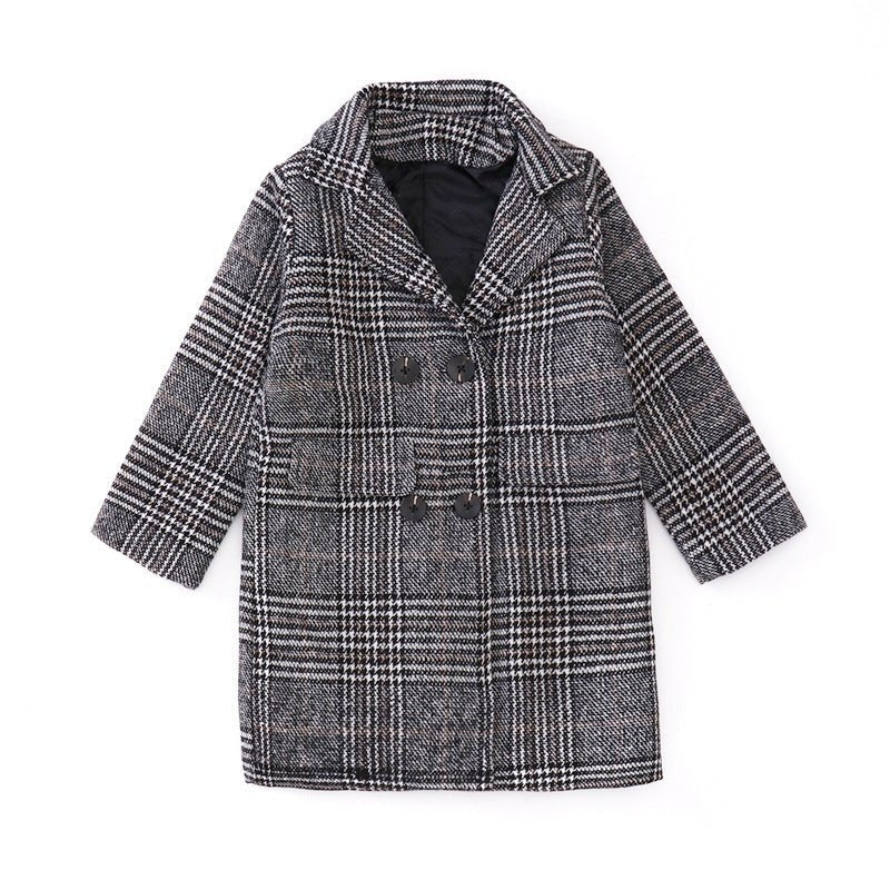 Gray plaid houndstooth coat for girls - MISSCLAUS