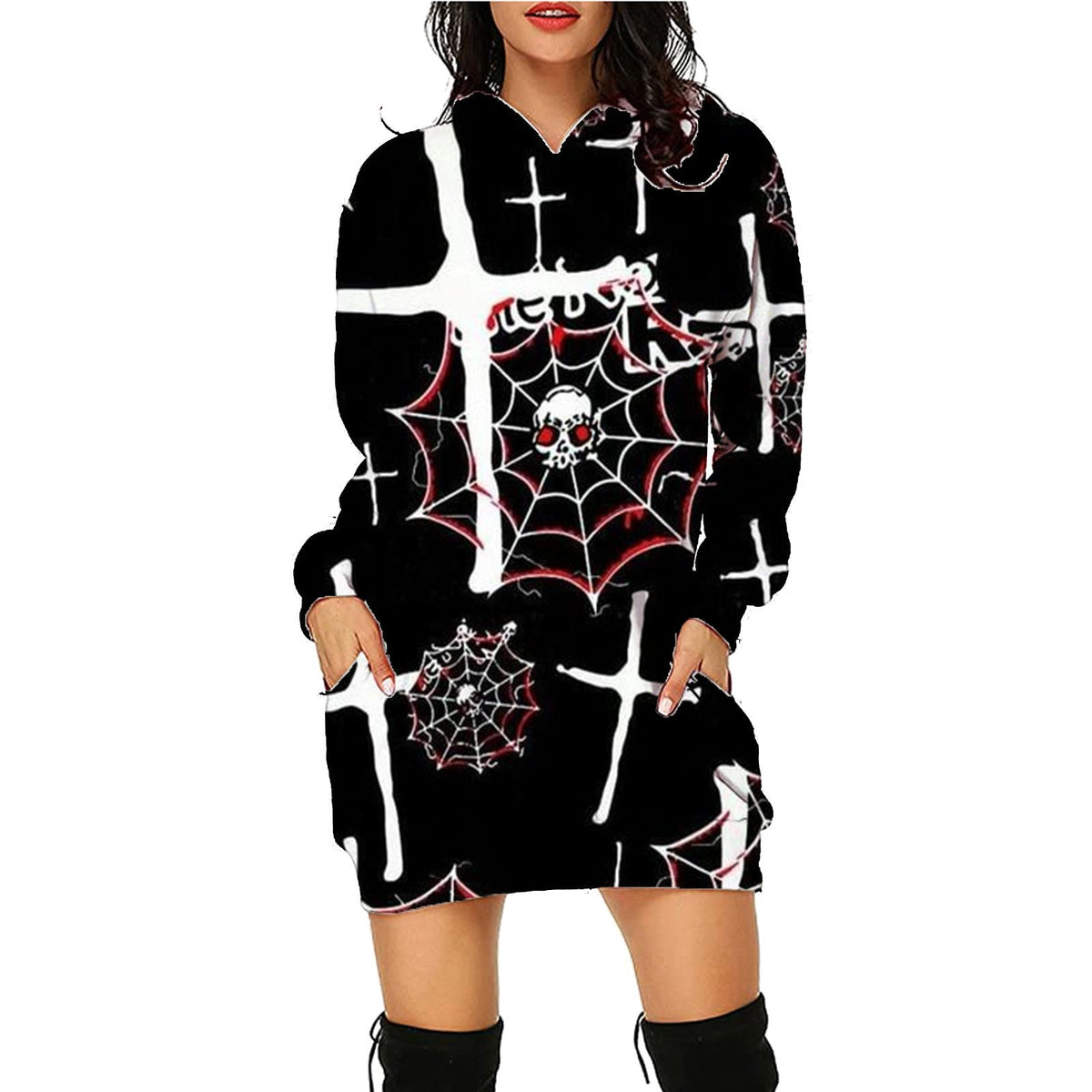 Halloween Print Long Hoodie With Pockets Sweater Long Sleeve Clothes Women - MISSCLAUS