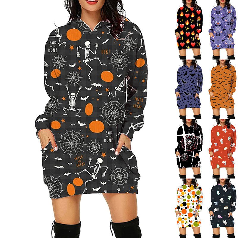 Halloween Print Long Hoodie With Pockets Sweater Long Sleeve Clothes Women - MISSCLAUS