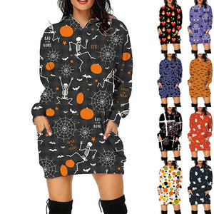 Halloween Print Long Hoodie With Pockets Sweater Long Sleeve Clothes Women - MISSCLAUS