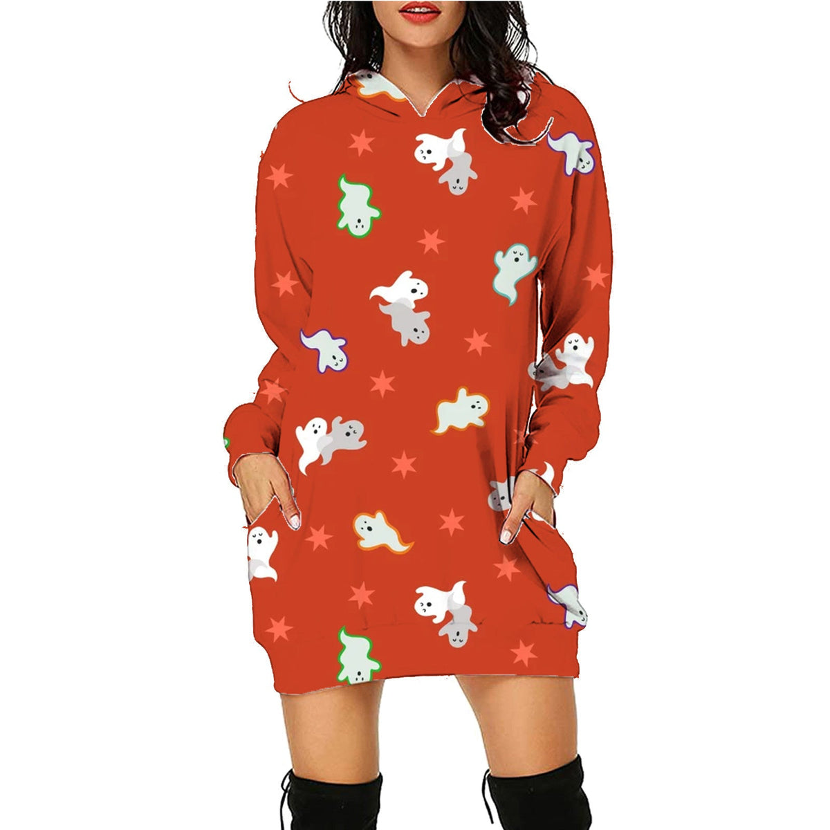 Halloween Print Long Hoodie With Pockets Sweater Long Sleeve Clothes Women - MISSCLAUS