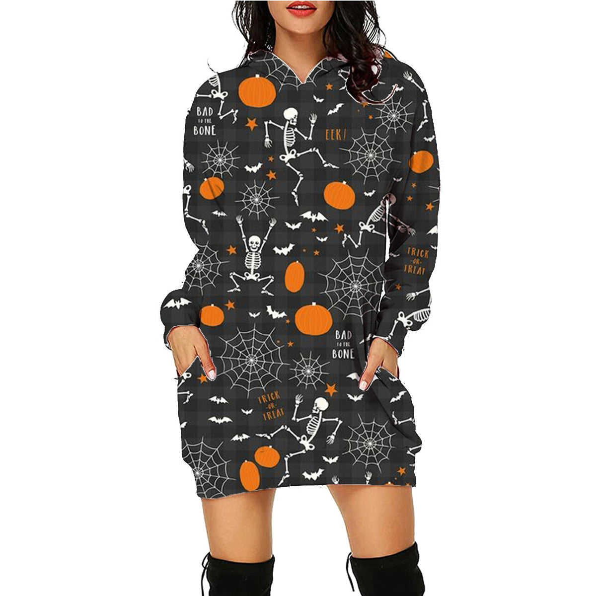 Halloween Print Long Hoodie With Pockets Sweater Long Sleeve Clothes Women - MISSCLAUS