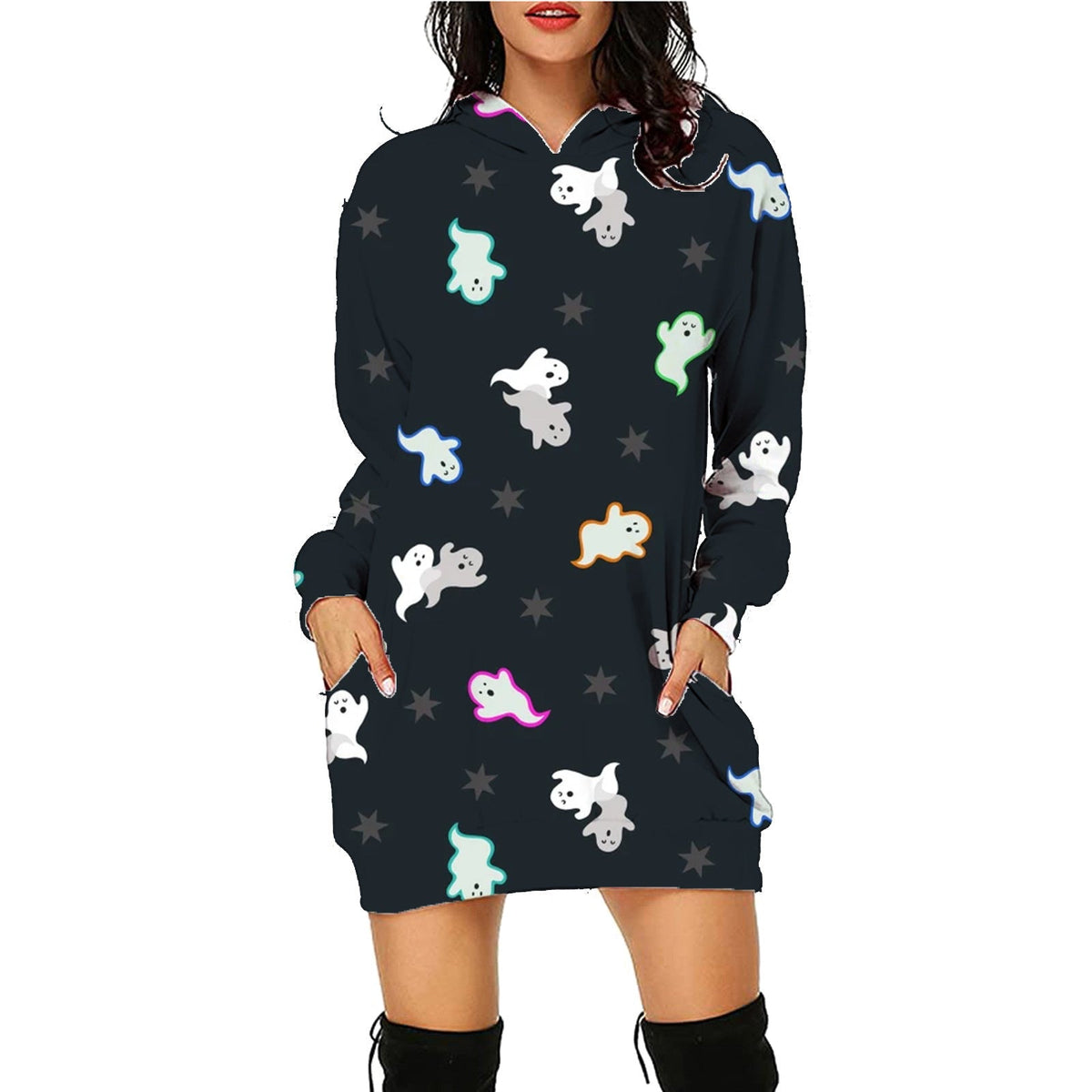 Halloween Print Long Hoodie With Pockets Sweater Long Sleeve Clothes Women - MISSCLAUS