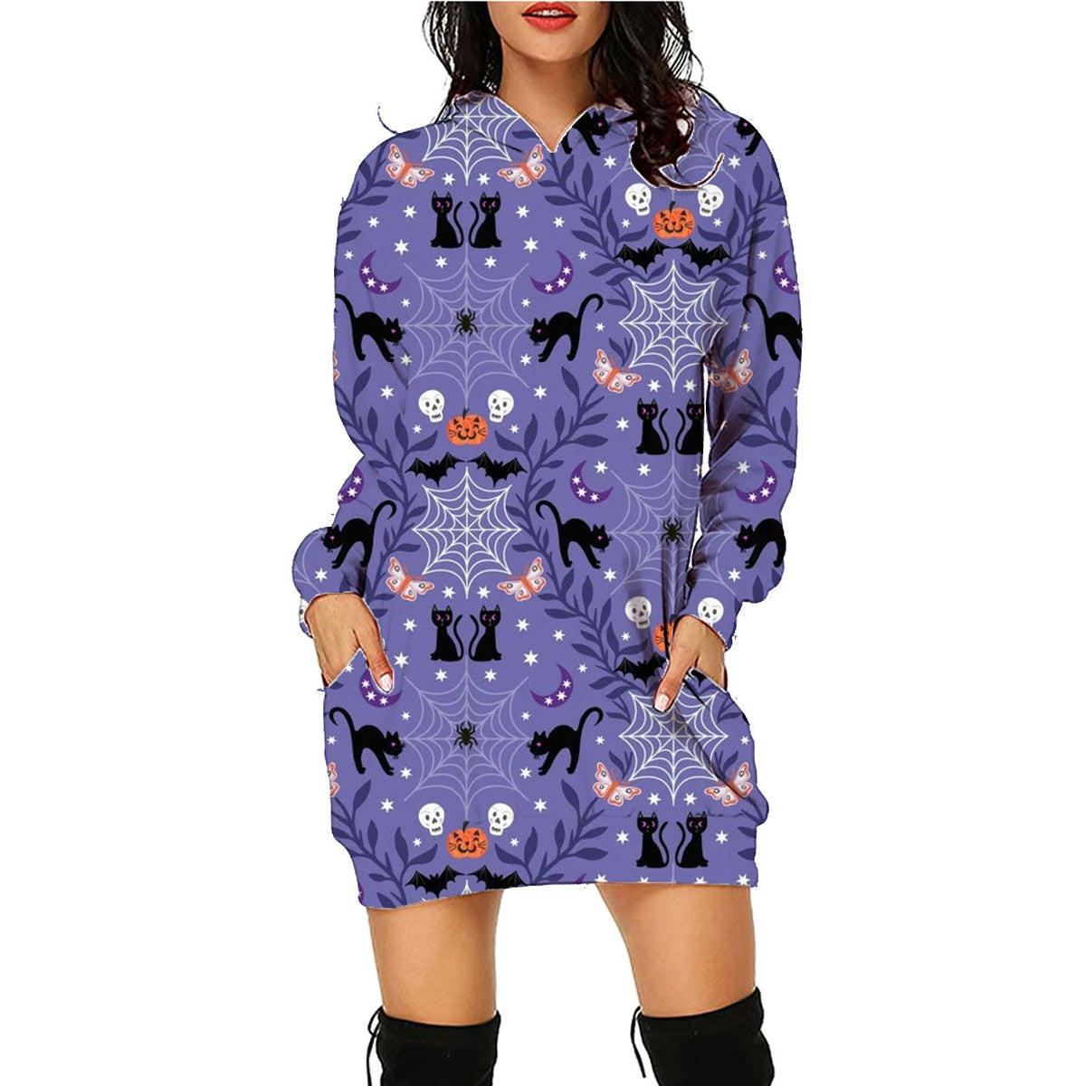 Halloween Print Long Hoodie With Pockets Sweater Long Sleeve Clothes Women - MISSCLAUS