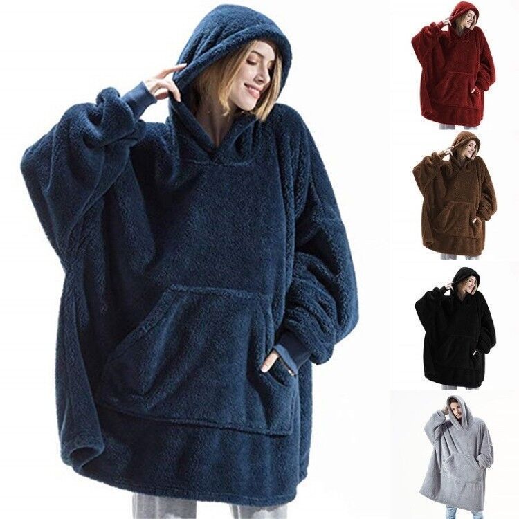 Hoodie Sweatshirt With Big Pocket Tops Sweater Comfortable Loose Double - Sided Fleece Thicker Wearable Blanket - MISSCLAUS