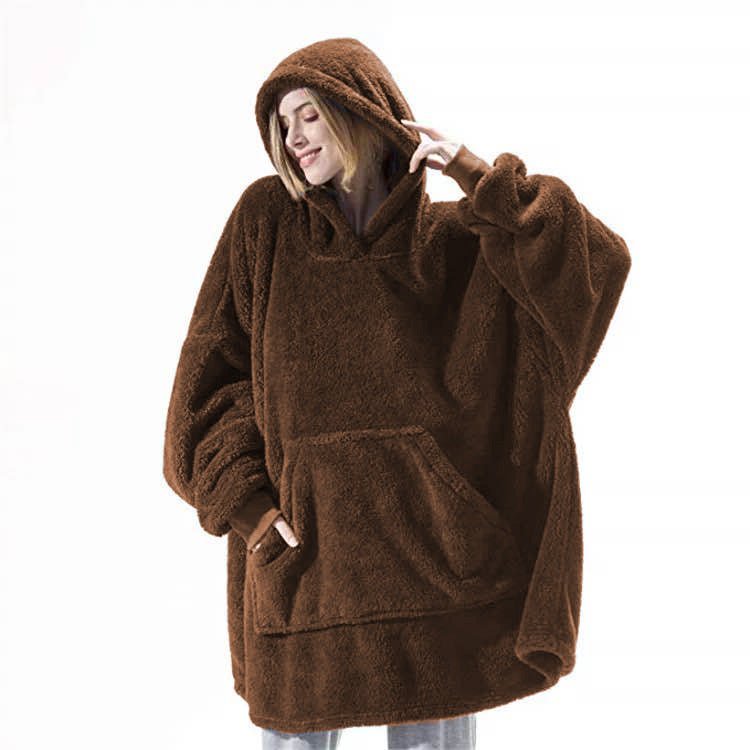 Hoodie Sweatshirt With Big Pocket Tops Sweater Comfortable Loose Double - Sided Fleece Thicker Wearable Blanket - MISSCLAUS