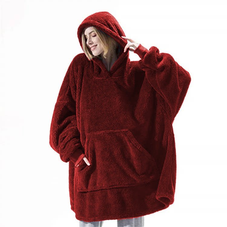 Hoodie Sweatshirt With Big Pocket Tops Sweater Comfortable Loose Double - Sided Fleece Thicker Wearable Blanket - MISSCLAUS