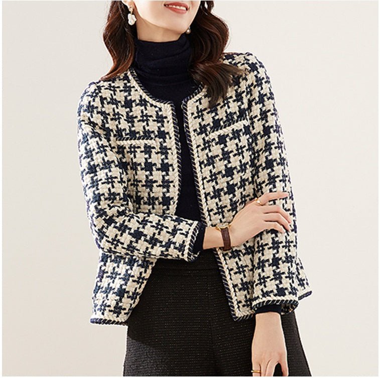 Houndstooth Small Fragrance Jacket Women Clothing - MISSCLAUS
