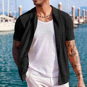 Knitted Cardigan Solid Color Breathable Men's Short - sleeved Shirt - MISSCLAUS