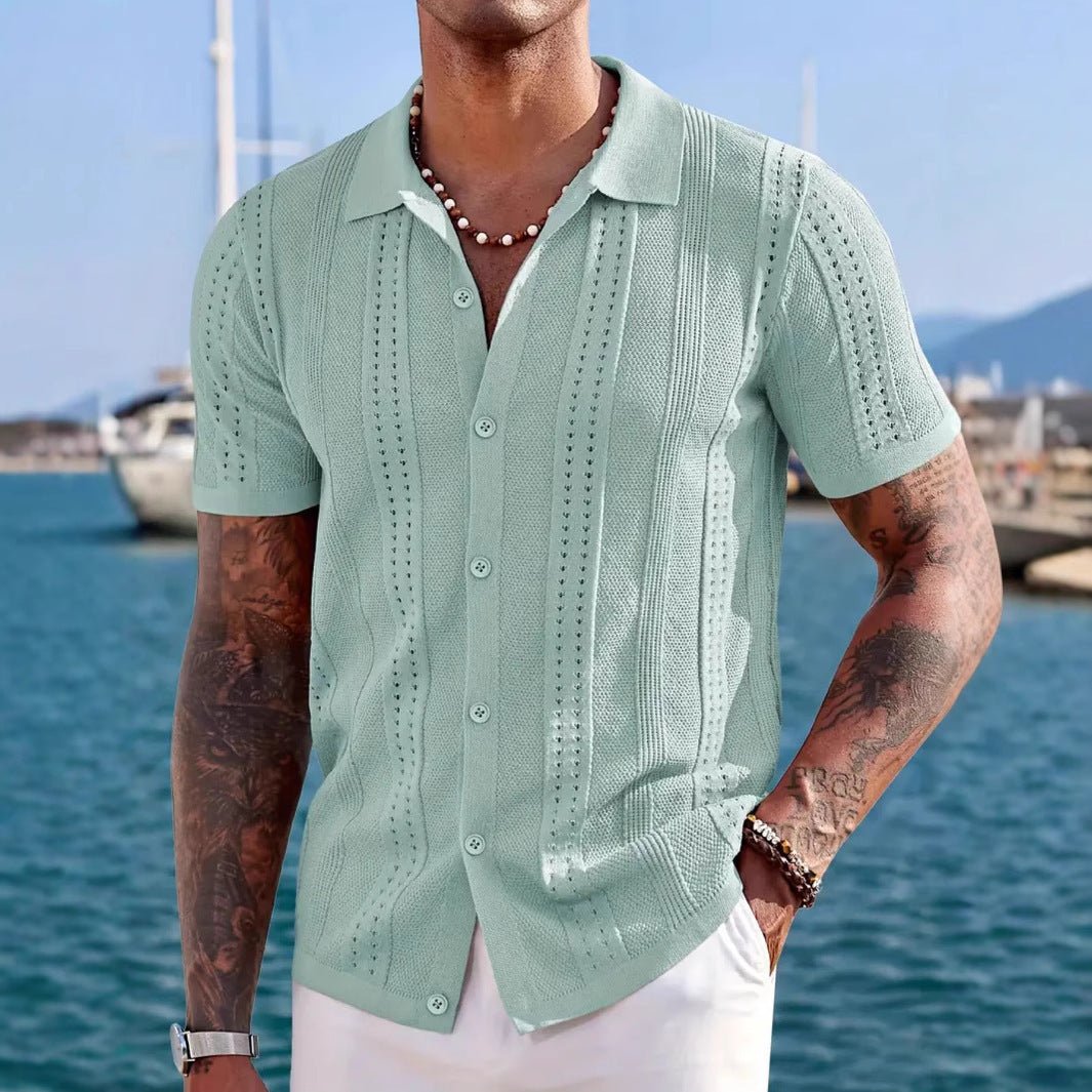 Knitted Cardigan Solid Color Breathable Men's Short - sleeved Shirt - MISSCLAUS