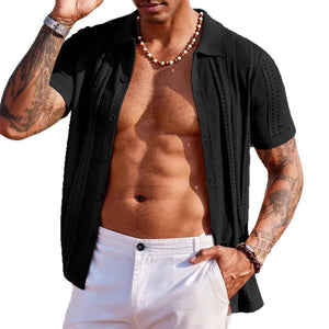 Knitted Cardigan Solid Color Breathable Men's Short - sleeved Shirt - MISSCLAUS
