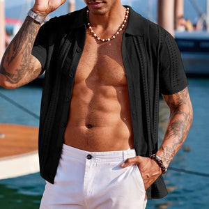 Knitted Cardigan Solid Color Breathable Men's Short - sleeved Shirt - MISSCLAUS