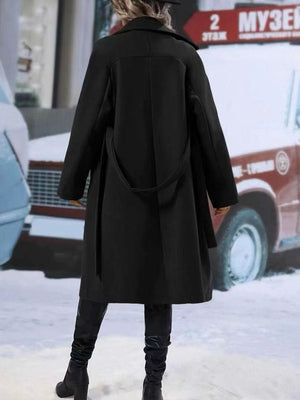 Lapel Double - breasted Trench Coat With Belt Winter Fashion Solid Color Long Jacket Outwear Women Clothing - MISSCLAUS