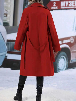Lapel Double - breasted Trench Coat With Belt Winter Fashion Solid Color Long Jacket Outwear Women Clothing - MISSCLAUS