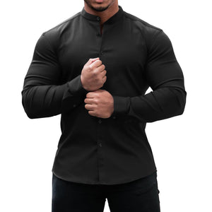 Long Sleeve Shirt Men Casual Button Down Slim Tops Solid Color Casual Mens Clothing - MISSCLAUS