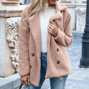 Loose Lapel Fluffy Coat Winter Button Jacket Cardigan Outwear For Women Clothing - MISSCLAUS