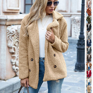 Loose Lapel Fluffy Coat Winter Button Jacket Cardigan Outwear For Women Clothing - MISSCLAUS