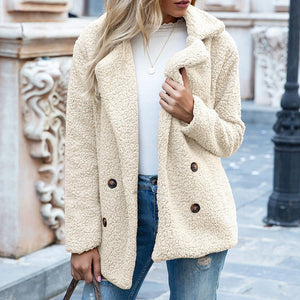 Loose Lapel Fluffy Coat Winter Button Jacket Cardigan Outwear For Women Clothing - MISSCLAUS