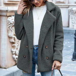 Loose Lapel Fluffy Coat Winter Button Jacket Cardigan Outwear For Women Clothing - MISSCLAUS