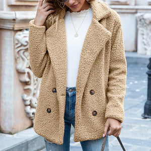 Loose Lapel Fluffy Coat Winter Button Jacket Cardigan Outwear For Women Clothing - MISSCLAUS