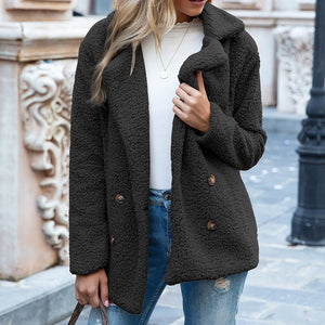 Loose Lapel Fluffy Coat Winter Button Jacket Cardigan Outwear For Women Clothing - MISSCLAUS