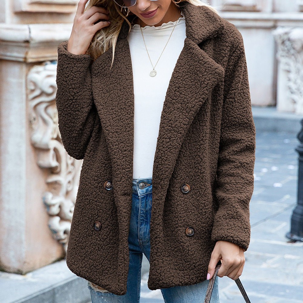 Loose Lapel Fluffy Coat Winter Button Jacket Cardigan Outwear For Women Clothing - MISSCLAUS