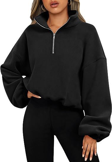 Loose Sport Pullover Hoodie Women Winter Solid Color Zipper Stand Collar Sweatshirt Thick Warm Clothing - MISSCLAUS