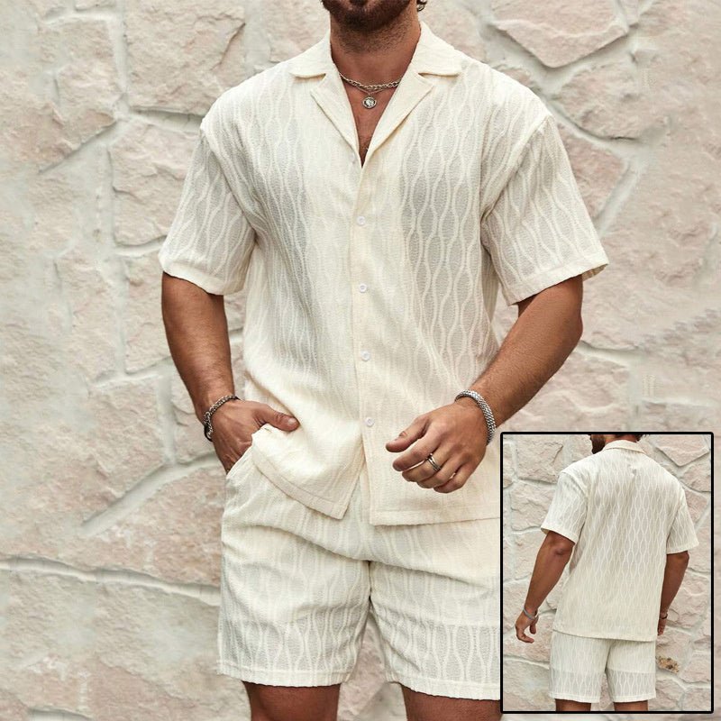 Men Tracksuits Summer Fashion Solid Loose Casual Two Pieces Lapel Button Shirt Shorts Beach Holiday All - match Outfits Male - MISSCLAUS