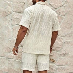 Men Tracksuits Summer Fashion Solid Loose Casual Two Pieces Lapel Button Shirt Shorts Beach Holiday All - match Outfits Male - MISSCLAUS
