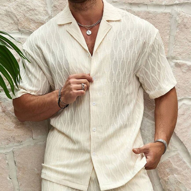 Men Tracksuits Summer Fashion Solid Loose Casual Two Pieces Lapel Button Shirt Shorts Beach Holiday All - match Outfits Male - MISSCLAUS