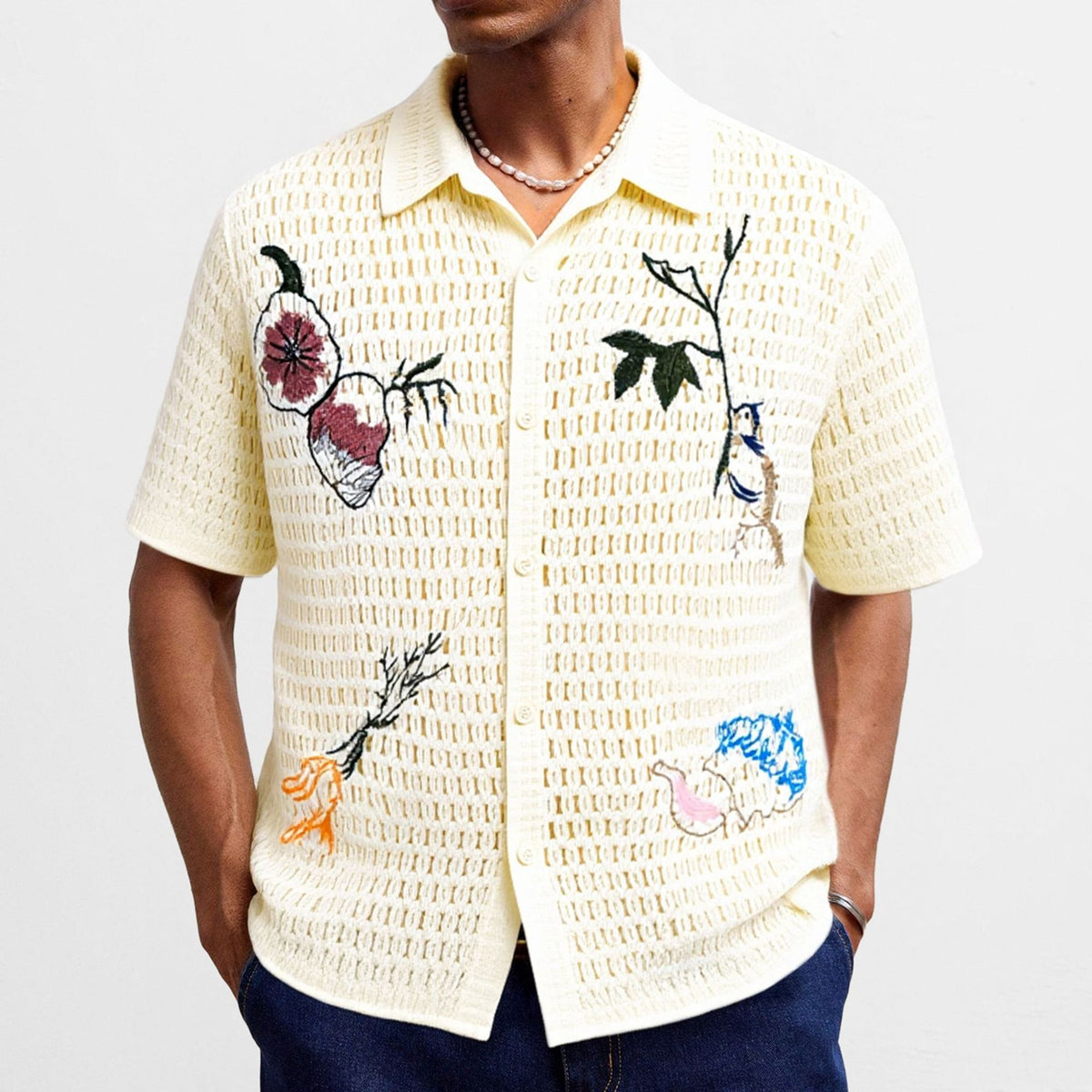 Men&#39;s Embroidery Knitwear Summer Short Sleeve Shirt - MISSCLAUS