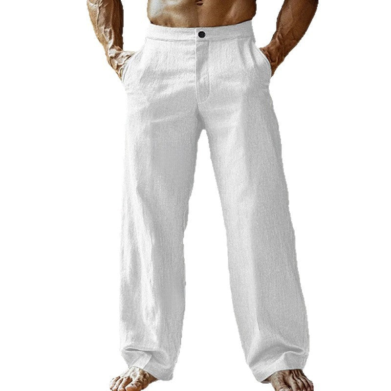 Men&#39;s Linen Button Slant Pocket Breathable Trousers - MISSCLAUS