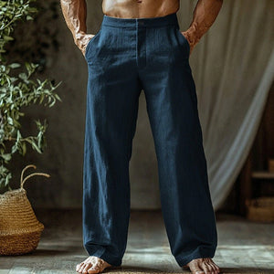 Men's Linen Button Slant Pocket Breathable Trousers - MISSCLAUS