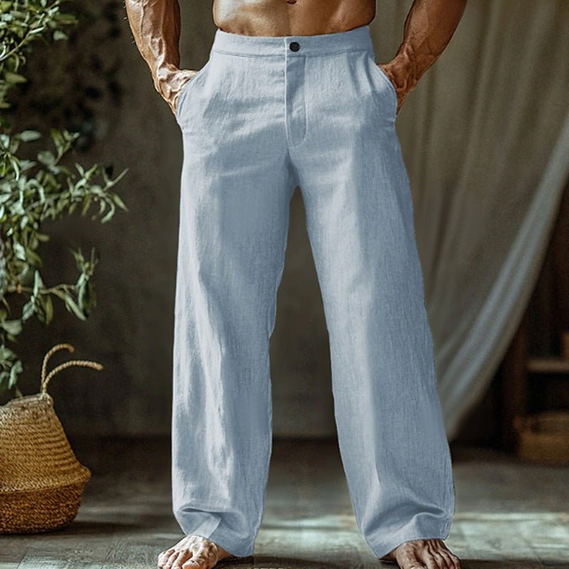 Men&#39;s Linen Button Slant Pocket Breathable Trousers - MISSCLAUS