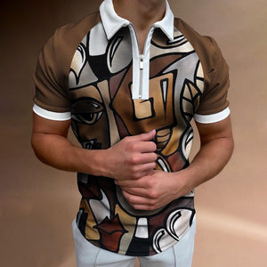Men's POLO Shirt Striped Printed Short Sleeve T-Shirt Lapel Shirt - MISSCLAUS