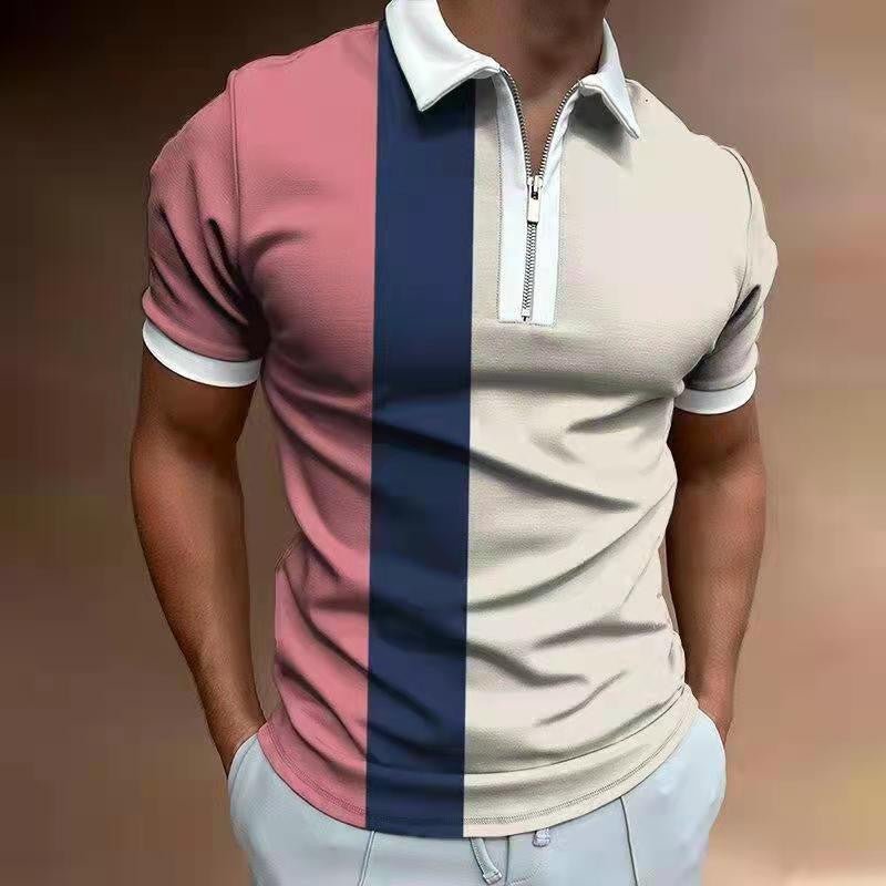 Men&#39;s POLO Shirt Striped Printed Short Sleeve T-Shirt Lapel Shirt - MISSCLAUS