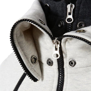Men's Zip UP Hooded Jacket Fake Two Piece Sports Cardigan Casual Slim Sweatshirt Jacket - MISSCLAUS