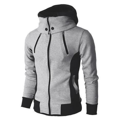 Men&#39;s Zip UP Hooded Jacket Fake Two Piece Sports Cardigan Casual Slim Sweatshirt Jacket - MISSCLAUS