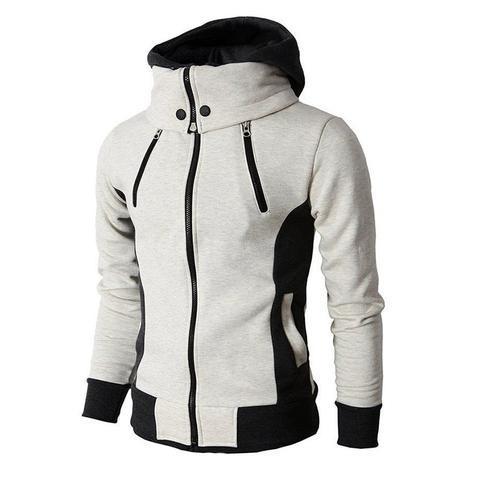 Men&#39;s Zip UP Hooded Jacket Fake Two Piece Sports Cardigan Casual Slim Sweatshirt Jacket - MISSCLAUS