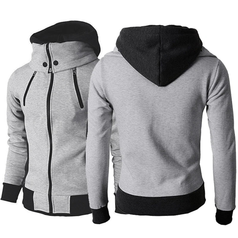 Men&#39;s Zip UP Hooded Jacket Fake Two Piece Sports Cardigan Casual Slim Sweatshirt Jacket - MISSCLAUS